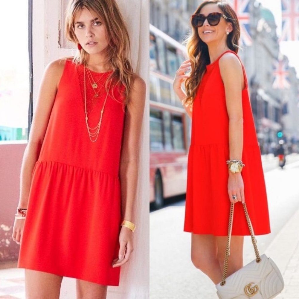NWT Sezane Rosalie Shift Dress Coral Red New With Tags Minimalist French Size‎ 2
